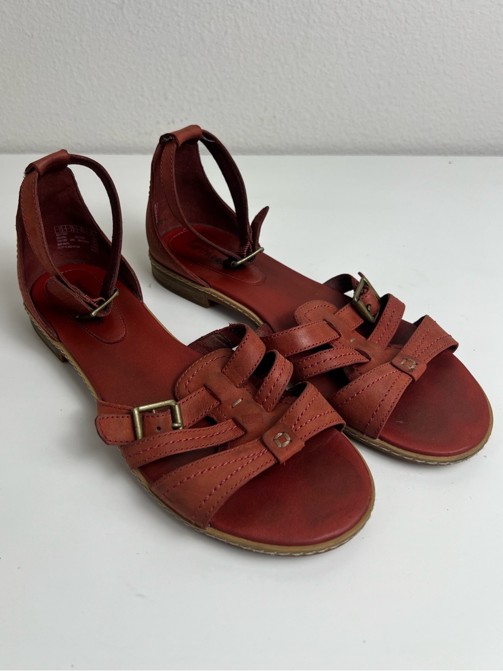 Timberland Earthkeepers Leather Gladiator Sandals Red Orange Ankle‎ Strap 7.5